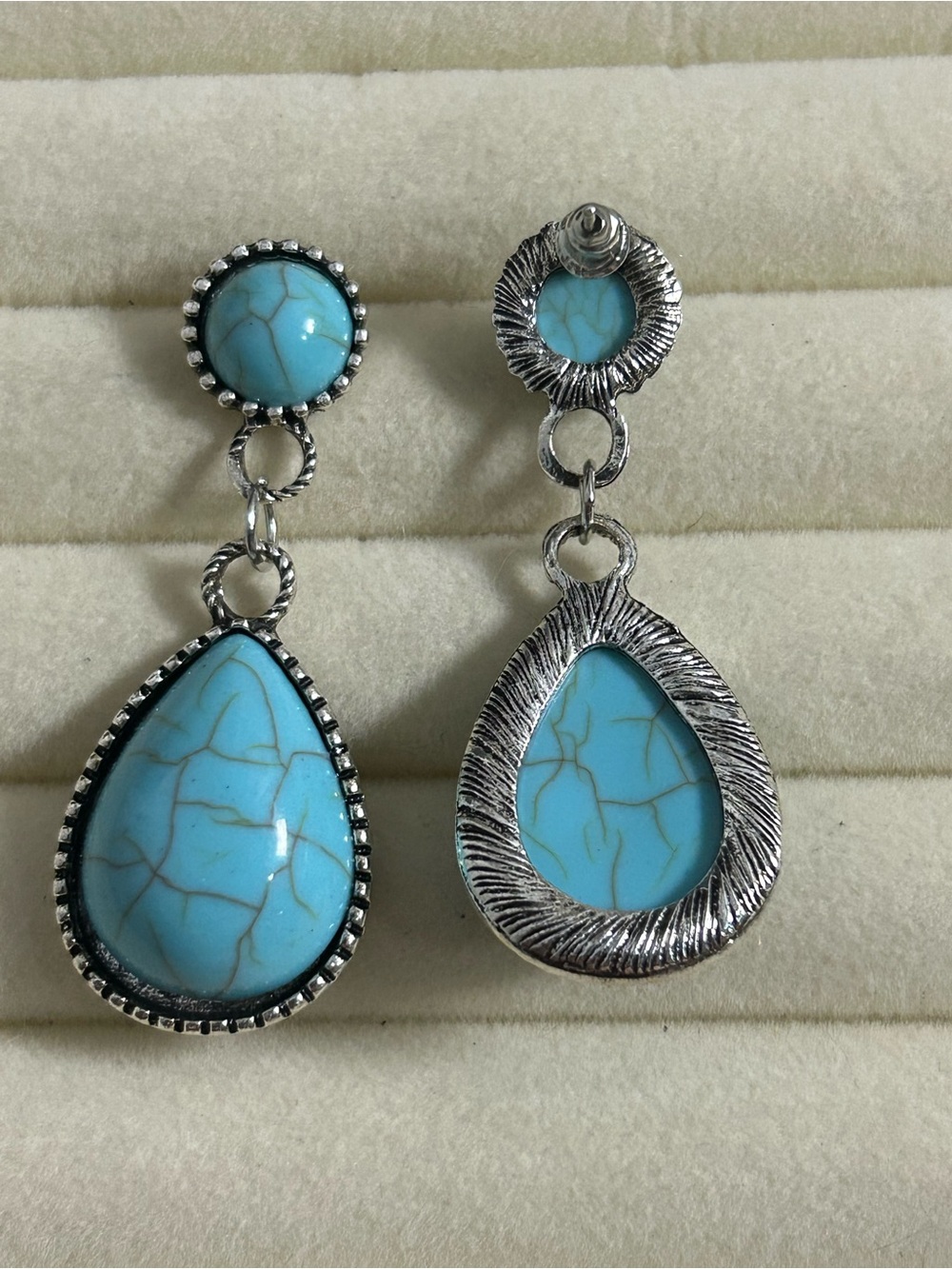 Turquoise Teardrop Dangle Earrings - Picture 3 of 3
